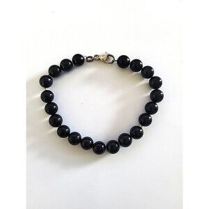 Vintage 925 Sterling Silver 8mm Black Onyx Bead Bracelet 8” Long 21 Beads